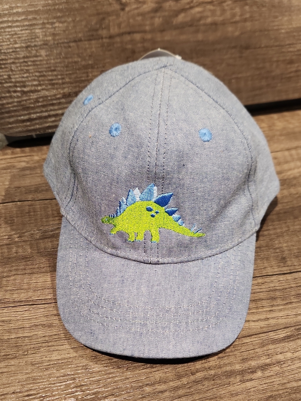 Light Blue Kids Dinosaur Cap with Lime Embroidered Stegosaurus